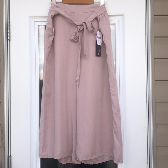 Wide Leg Pale Pink Tie Up Pants - Picture 1 of 11